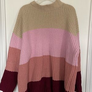 Arizona Jean Co Chunky Knit Block Color Pink Striped Sweater / Pullover Medium